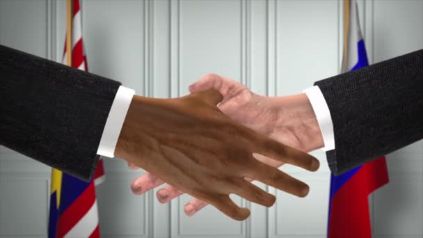 Malezja Rosja Handlują Uściskiem Dłoni Ilustracją Polityczną Oficjalne Spotkanie Lub — Wideo stockowe