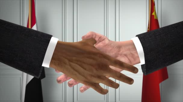 Egypten Och Kina Tjänstemän Affärsmöte Diplomati Deal Animation Partners Handslag — Stockvideo