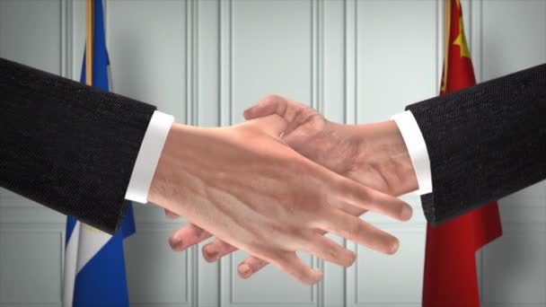 Salvador China Officials Business Meeting Diplomatie Deal Animatie Partners Handdruk — Stockvideo