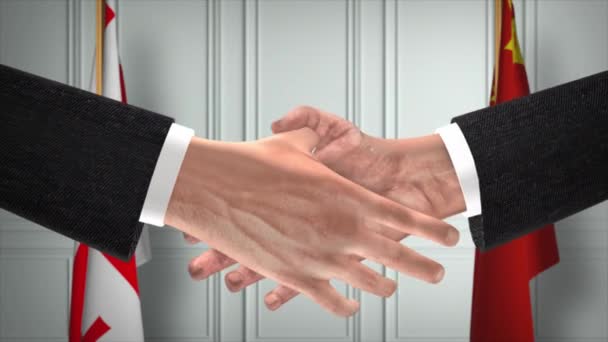 格鲁吉亚和中国官员商务会议 外交交易动画 合作伙伴握手4K — 图库视频影像