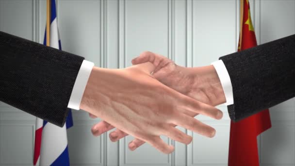 Spotkanie Biznesowe Przedstawicieli Kuby Chin Dyplomacja Deal Animation Partnerzy Uścisk — Wideo stockowe