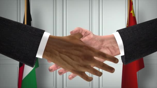 ヨルダンと中国の実務者会議 外交はアニメーションを扱う パートナー Handshake — ストック動画