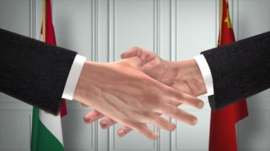 Meksika ve Çin Resmi İş Toplantısı. Diplomasi Animasyonu. Ortaklar Tokalaşması 4K