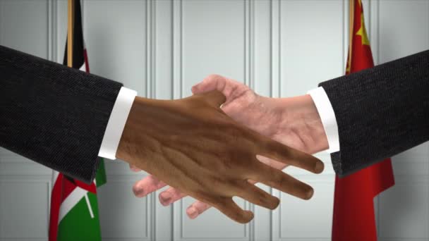 Spotkanie Biznesowe Przedstawicieli Kenii Chin Dyplomacja Deal Animation Partnerzy Uścisk — Wideo stockowe
