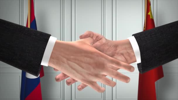 Reunião Negócios Funcionários Laos China Diplomacia Negociar Animação Parceiros Handshake — Vídeo de Stock