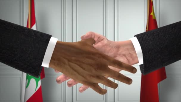 Libanon Och Kinas Tjänstemän Affärsmöte Diplomati Deal Animation Partners Handslag — Stockvideo