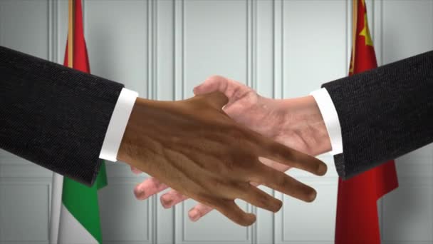 Madagaskar China Officiële Zakelijke Bijeenkomst Diplomatie Deal Animatie Partners Handdruk — Stockvideo