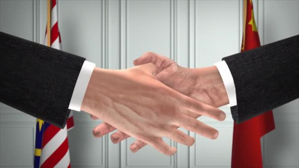 マレーシアと中国の実務者会議 外交はアニメーションを扱う パートナー Handshake — ストック動画