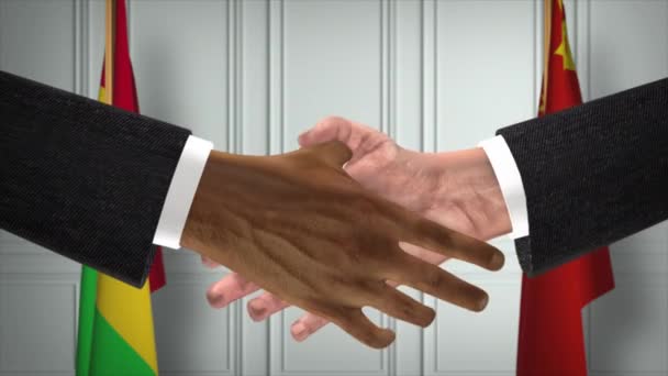 Mali Kína Tisztviselők Üzleti Találkozója Diplomáciai Üzlet Animáció Partnerek Kézfogás — Stock videók