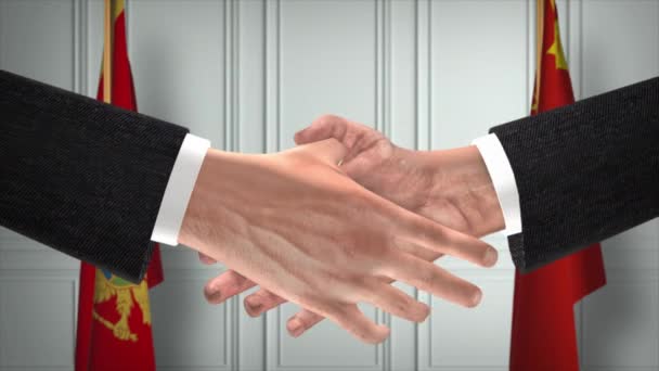 Montenegro China Oficiais Reunião Negócios Diplomacia Negociar Animação Parceiros Handshake — Vídeo de Stock