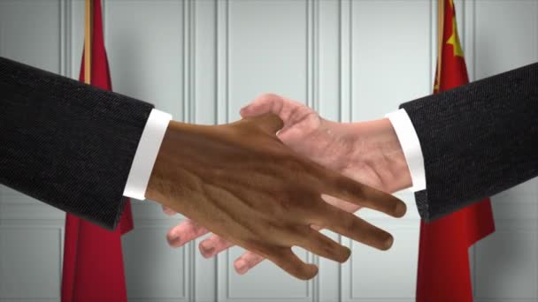 Reunión Negocios Funcionarios Marruecos China Diplomacy Deal Animation Socios Handshake — Vídeo de stock