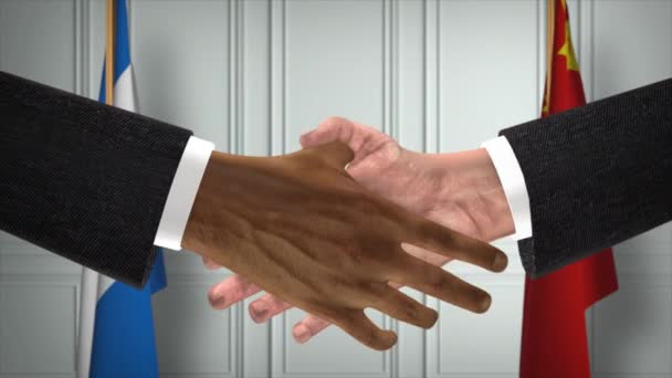 Nicaragua China Oficiali Întâlnire Afaceri Diplomacy Deal Animation Parteneri Handshake — Videoclip de stoc