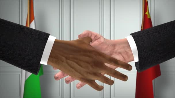 Reunión Negocios Funcionarios Níger China Diplomacy Deal Animation Socios Handshake — Vídeo de stock