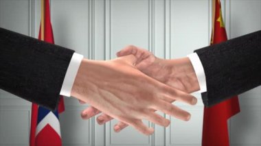 Norveç ve Çin Resmi İş Toplantısı. Diplomasi Animasyonu. Ortaklar Tokalaşması 4K