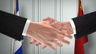 İsrail ve Çin Resmi İş Toplantısı. Diplomasi Animasyonu. Ortaklar Tokalaşması 4K