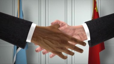 Botswana ve Çin Resmi İş Toplantısı. Diplomasi Animasyonu. Ortaklar Tokalaşması 4K