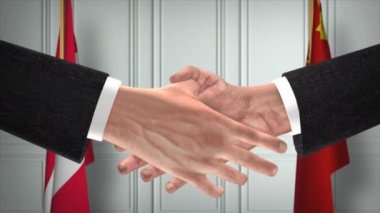 Avusturya ve Çin Resmi İş Toplantısı. Diplomasi Animasyonu. Ortaklar Tokalaşması 4K