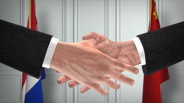 巴拉圭与中国官员商务会议 外交交易动画 合作伙伴握手4K — 图库视频影像