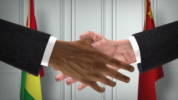Spotkanie Biznesowe Przedstawicieli Senegalu Chin Dyplomacja Deal Animation Partnerzy Uścisk — Wideo stockowe
