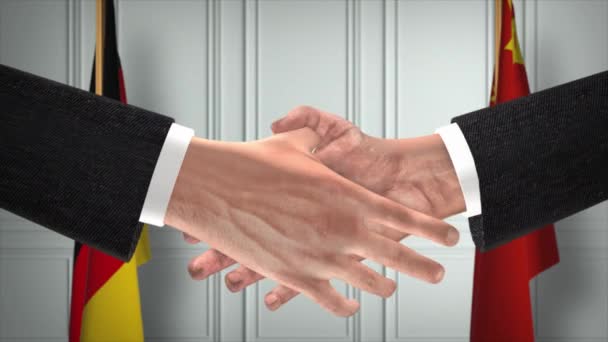 德国和中国官员商务会议 外交交易动画 合作伙伴握手4K — 图库视频影像