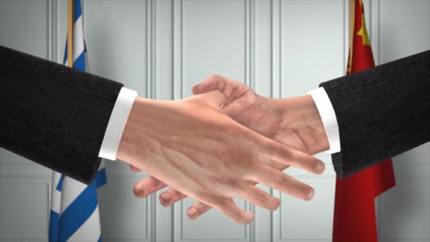Griekenland China Officials Business Meeting Diplomatie Deal Animatie Partners Handdruk — Stockvideo