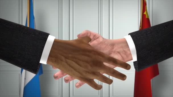Гондурас Китайські Посадові Особи Ділові Збори Diplomacy Deal Animation Рукостискання — стокове відео