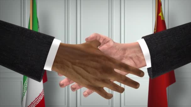 Iran China Officials Business Meeting Diplomacy Deal Animation Partners Handshake — Stock Video