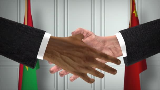 布基纳法索与中国官员商务会议 外交交易动画 合作伙伴握手4K — 图库视频影像