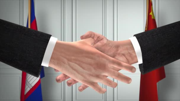 Cambodja China Officials Business Meeting Diplomatie Deal Animatie Partners Handdruk — Stockvideo