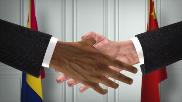 Tchad Och Kinas Tjänstemän Affärsmöte Diplomati Deal Animation Partners Handslag — Stockvideo