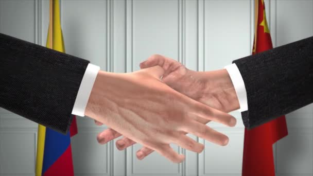Reunião Negócios Funcionários Colômbia China Diplomacia Negociar Animação Parceiros Handshake — Vídeo de Stock