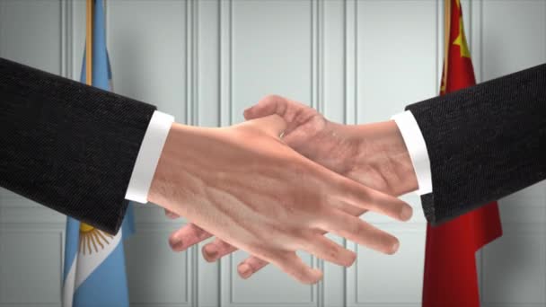 Reunión Negocios Funcionarios Argentina China Diplomacy Deal Animation Socios Handshake — Vídeos de Stock