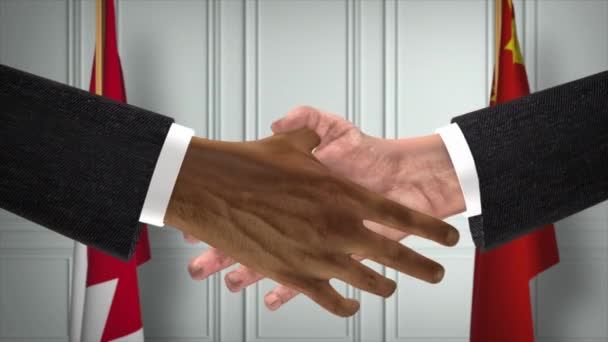 Bahrein China Officials Business Meeting Diplomatie Deal Animatie Partners Handdruk — Stockvideo