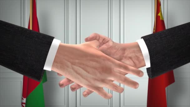 Reunião Negócios Funcionários Bielorrússia China Diplomacia Negociar Animação Parceiros Handshake — Vídeo de Stock