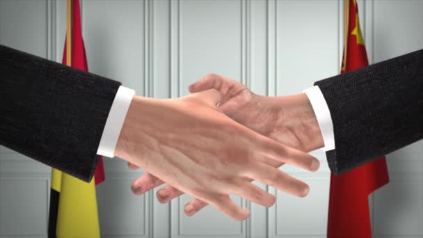 Belçika Çin Resmi Toplantısı Diplomasi Animasyonu Ortaklar Tokalaşması — Stok video