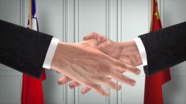 Tayvan ve Çin Resmi İş Toplantısı. Diplomasi Animasyonu. Ortaklar Tokalaşması 4K