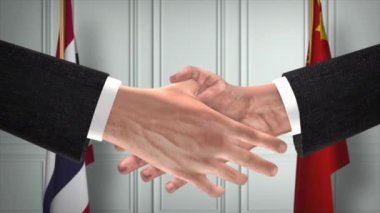 Tayland ve Çin Resmi İş Toplantısı. Diplomasi Animasyonu. Ortaklar Tokalaşması 4K