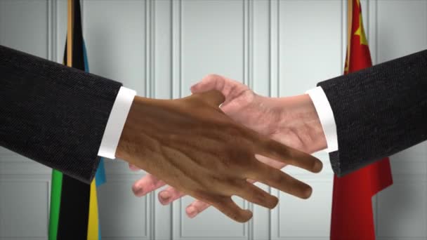 Tanzania China Officials Business Meeting Diplomacy Deal Animation Partners Handshake — Stock Video