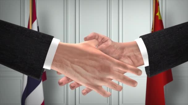 Thailand Kina Embedsmænd Forretningsmøde Diplomati Deal Animation Partnere Håndtryk – Stock-video