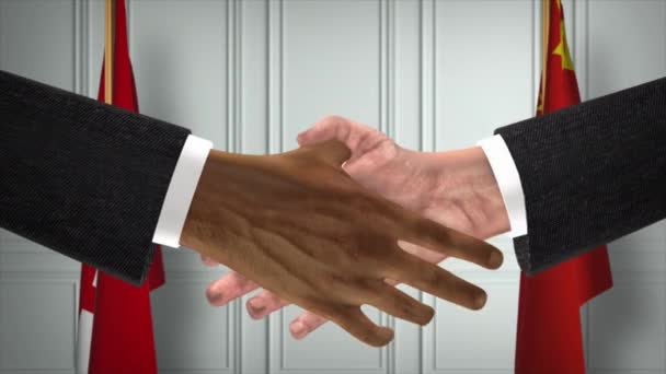 Тонга Китайські Посадові Особи Ділові Збори Diplomacy Deal Animation Рукостискання — стокове відео