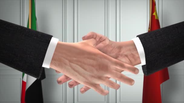 アラブ首長国連邦と中国の実務者会議 外交はアニメーションを扱う パートナー Handshake — ストック動画