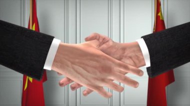 Vietnam ve Çin Resmi İş Toplantısı. Diplomasi Animasyonu. Ortaklar Tokalaşması 4K