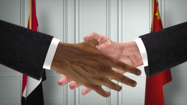 Reunião Negócios Funcionários Iêmen China Diplomacia Negociar Animação Parceiros Handshake — Vídeo de Stock