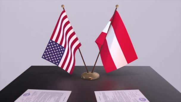 Austria Stati Uniti Tavolo Dei Negoziati Accordo Diplomatico Animazione Commerciale — Video Stock