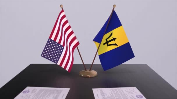 Barbados Usa Negotiating Table Diplomatic Deal Business Politics Animation National — Stock Video