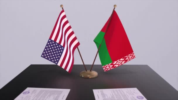 Bielorrússia Eua Mesa Das Negociações Acordo Diplomático Animação Negócios Política — Vídeo de Stock