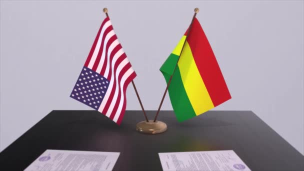 Боливия Сша Столом Переговоров Дипломатическая Сделка Деловая Политическая Анимация Государственные — стоковое видео