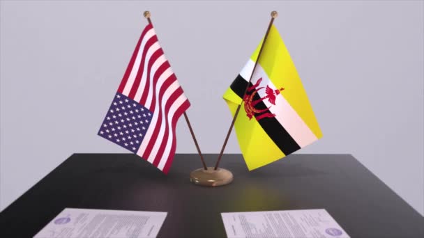 Brunei Les États Unis Table Des Négociations Accord Diplomatique Animation — Video