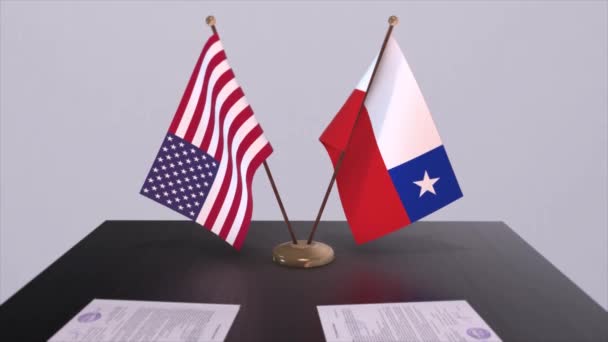 Chili Dan Amerika Serikat Meja Perundingan Kesepakatan Diplomatik Animasi Bisnis — Stok Video