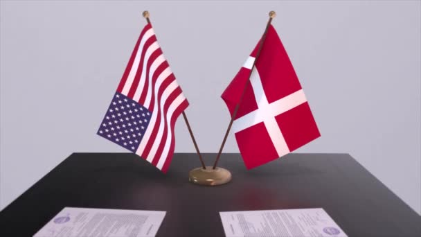 Dánsko Usa Jednacího Stolu Diplomatická Dohoda Animace Obchodu Politiky Národní — Stock video